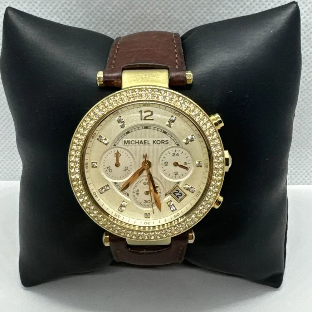 Michael Kors MK2249 Women's Brown Leather Gold Analog Dial Quartz Watch JNA626